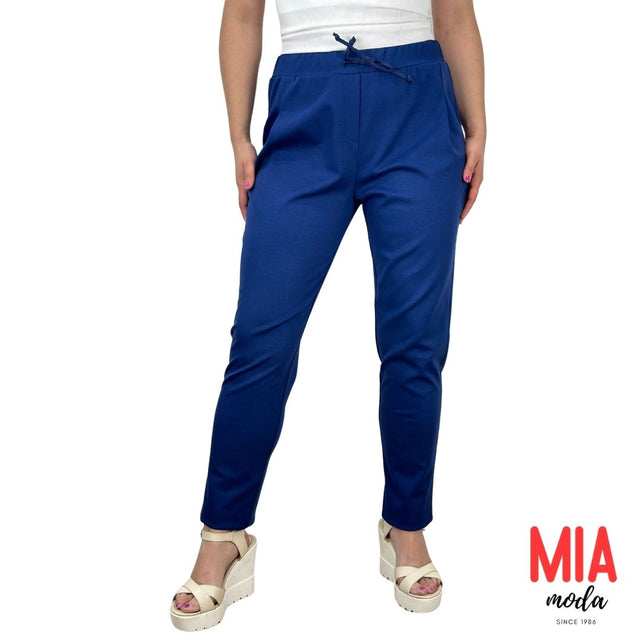 Pantalón liso con lycra | BARBARA | Azul