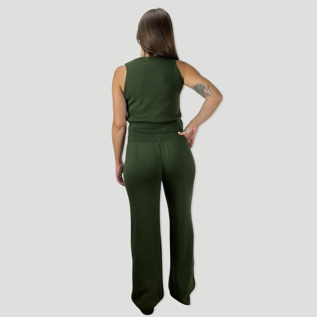 Conjunto pantalón y chaleco | De punto | Verde