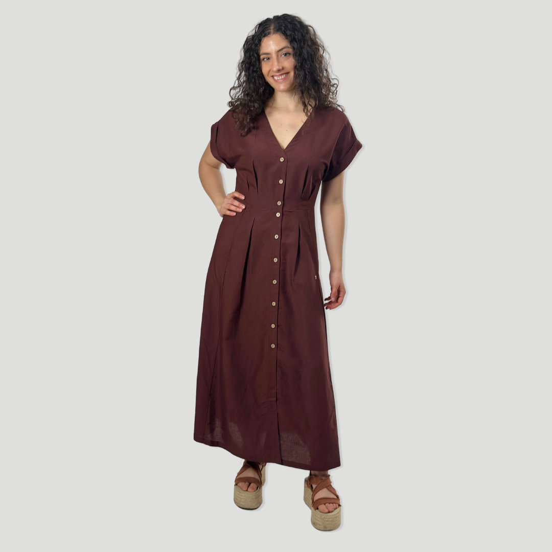 Vestido Hilo | Manga Caída | Marrón