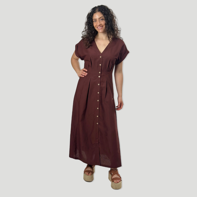 Vestido Hilo | Manga Caída | Marrón