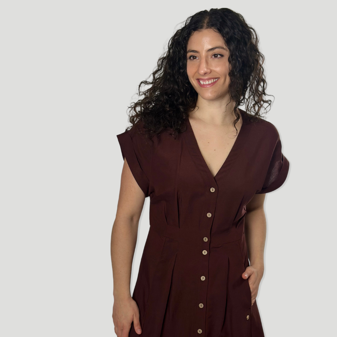 Vestido Hilo | Manga Caída | Marrón
