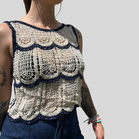 Top crochet | Beige y marino