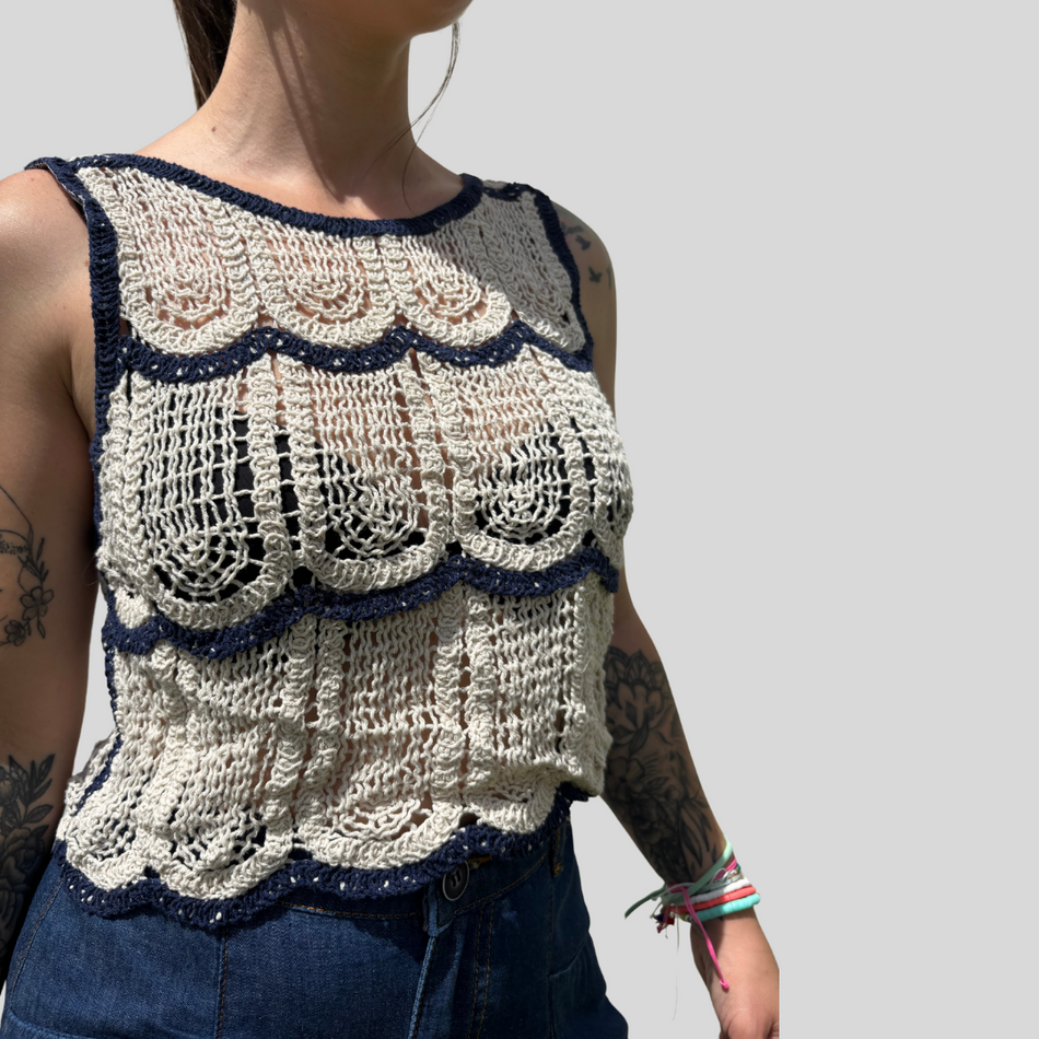 Top crochet | Beige y marino