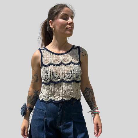 Top crochet | Beige y marino